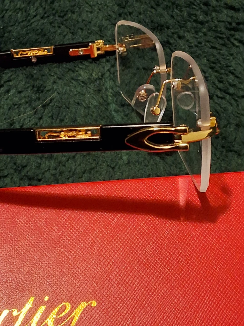 Rimless Gold and Black Eyeglasses